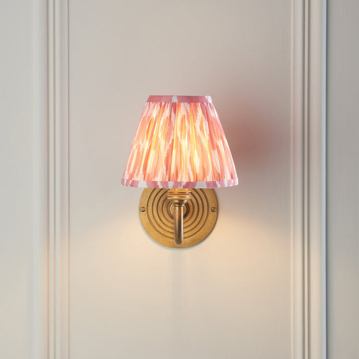 Endon 114088 Ripple Curve & Ikat 16cm Wall Light Antique Brass & Coral Pink Fabric