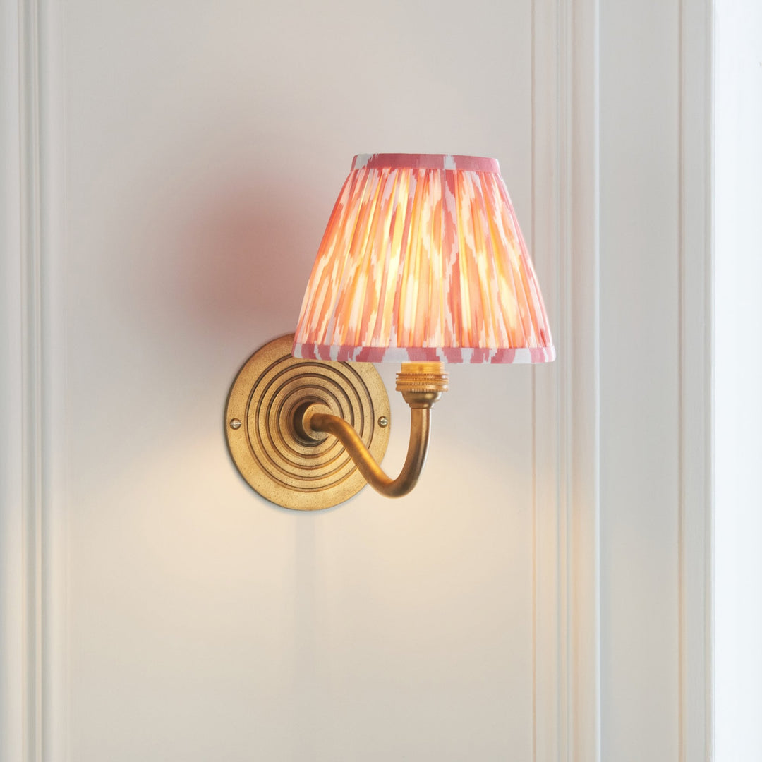 Endon 114088 Ripple Curve & Ikat 16cm Wall Light Antique Brass & Coral Pink Fabric