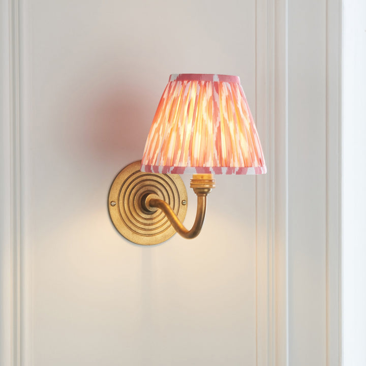 Endon 114088 Ripple Curve & Ikat 16cm Wall Light Antique Brass & Coral Pink Fabric