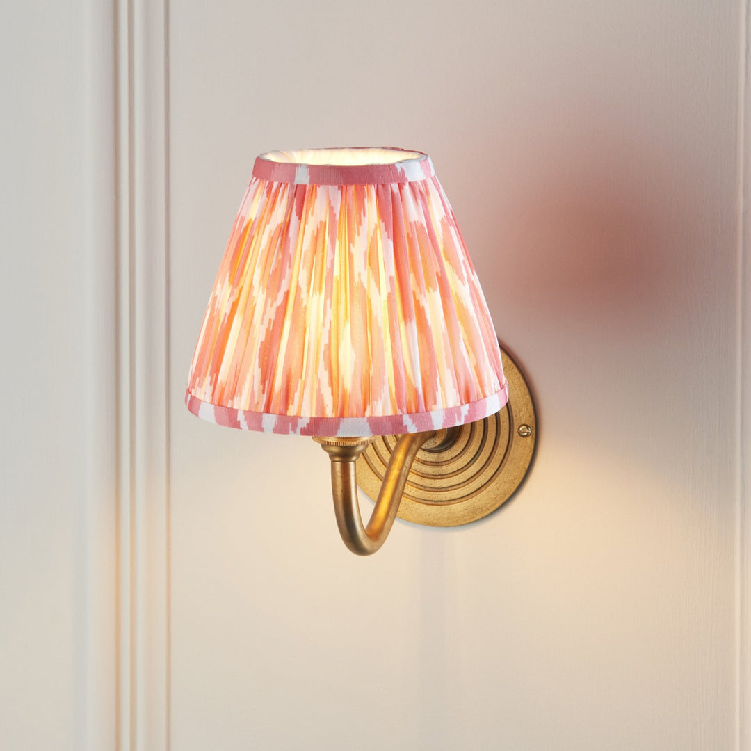 Endon 114088 Ripple Curve & Ikat 16cm Wall Light Antique Brass & Coral Pink Fabric