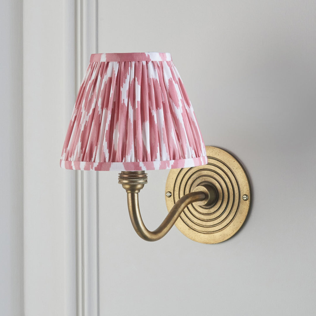 Endon 114088 Ripple Curve & Ikat 16cm Wall Light Antique Brass & Coral Pink Fabric