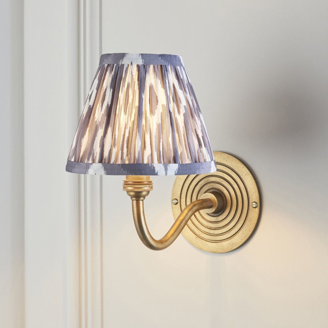 Endon 114097 Ripple Curve & Ikat 16cm Wall Light Antique Brass & Pearl Grey Fabric
