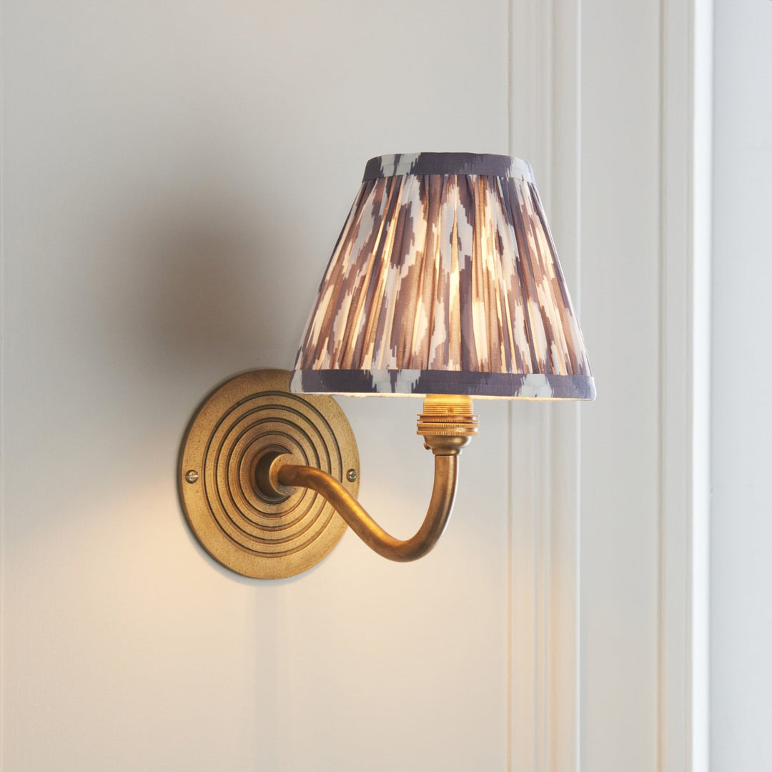 Endon 114097 Ripple Curve & Ikat 16cm Wall Light Antique Brass & Pearl Grey Fabric