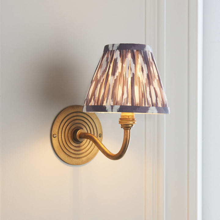 Endon 114097 Ripple Curve & Ikat 16cm Wall Light Antique Brass & Pearl Grey Fabric