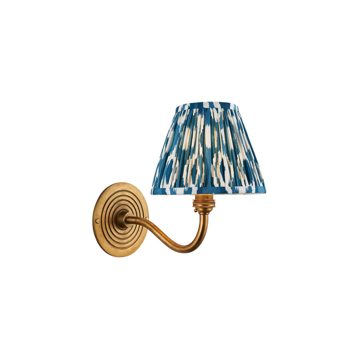 Endon 114098 Ripple Curve & Ikat 16cm Wall Light Antique Brass & Marlin Blue Fabric