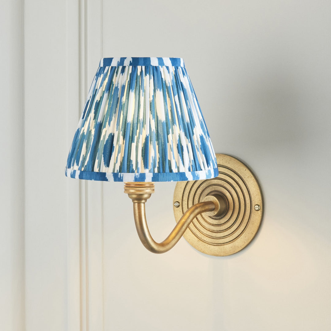 Endon 114098 Ripple Curve & Ikat 16cm Wall Light Antique Brass & Marlin Blue Fabric