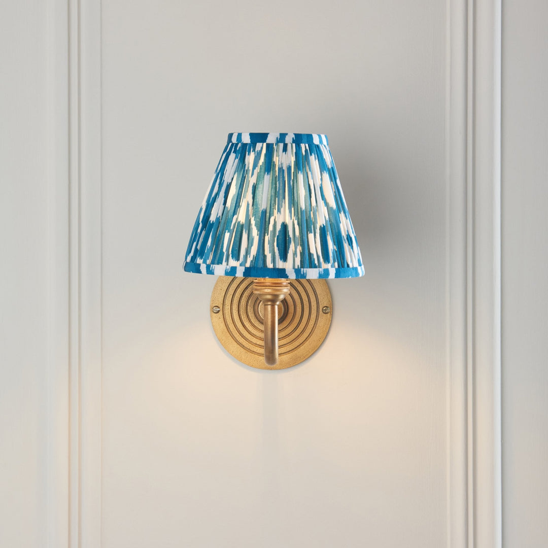 Endon 114098 Ripple Curve & Ikat 16cm Wall Light Antique Brass & Marlin Blue Fabric