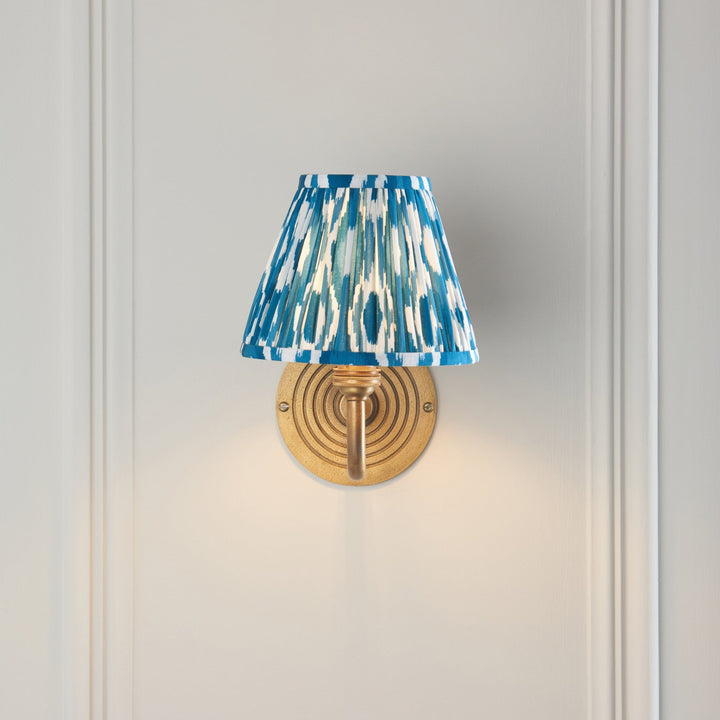 Endon 114098 Ripple Curve & Ikat 16cm Wall Light Antique Brass & Marlin Blue Fabric