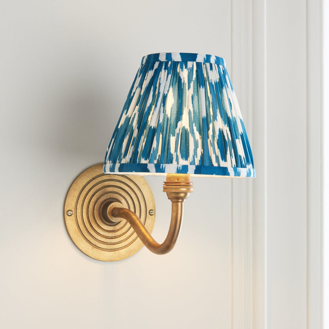 Endon 114098 Ripple Curve & Ikat 16cm Wall Light Antique Brass & Marlin Blue Fabric