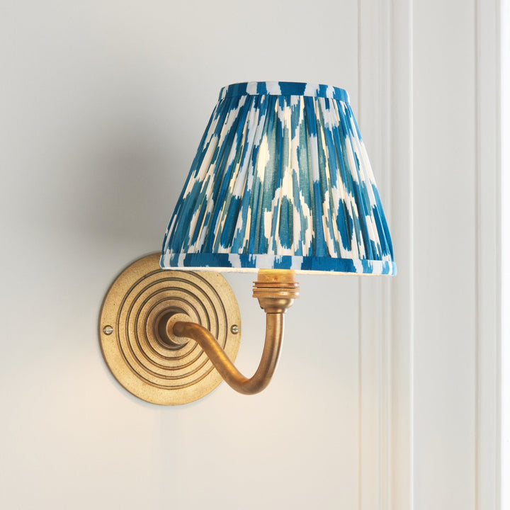 Endon 114098 Ripple Curve & Ikat 16cm Wall Light Antique Brass & Marlin Blue Fabric
