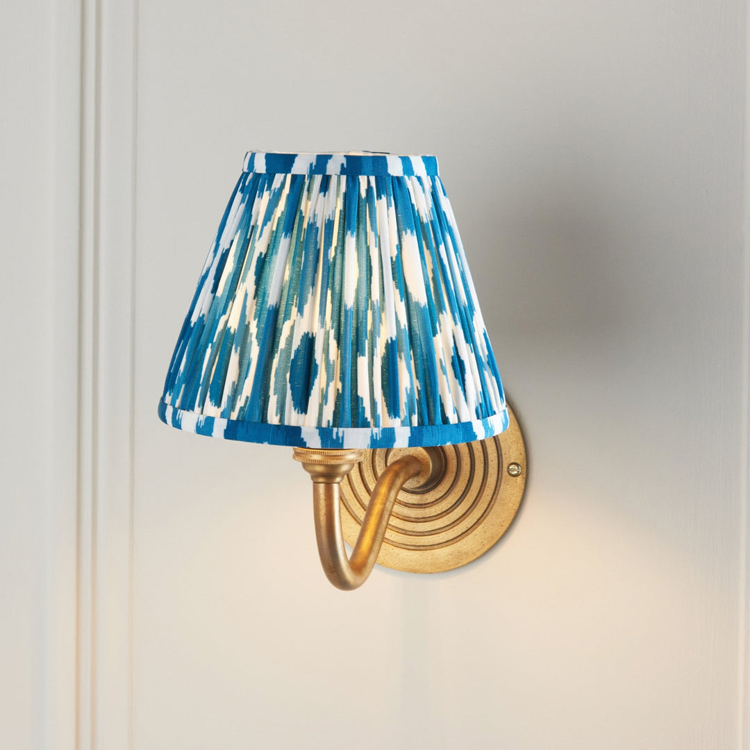 Endon 114098 Ripple Curve & Ikat 16cm Wall Light Antique Brass & Marlin Blue Fabric