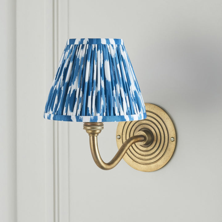 Endon 114098 Ripple Curve & Ikat 16cm Wall Light Antique Brass & Marlin Blue Fabric
