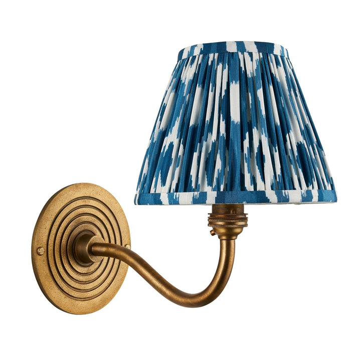 Endon 114098 Ripple Curve & Ikat 16cm Wall Light Antique Brass & Marlin Blue Fabric