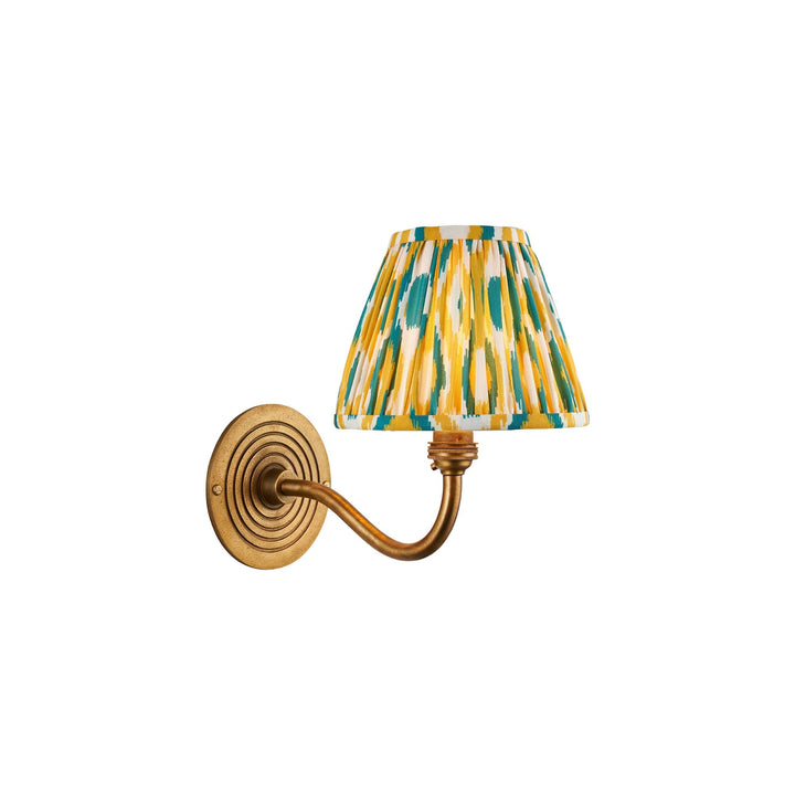 Endon 114099 Ripple Curve & Ikat 16cm Wall Light Antique Brass With Yellow & Jade Fabric