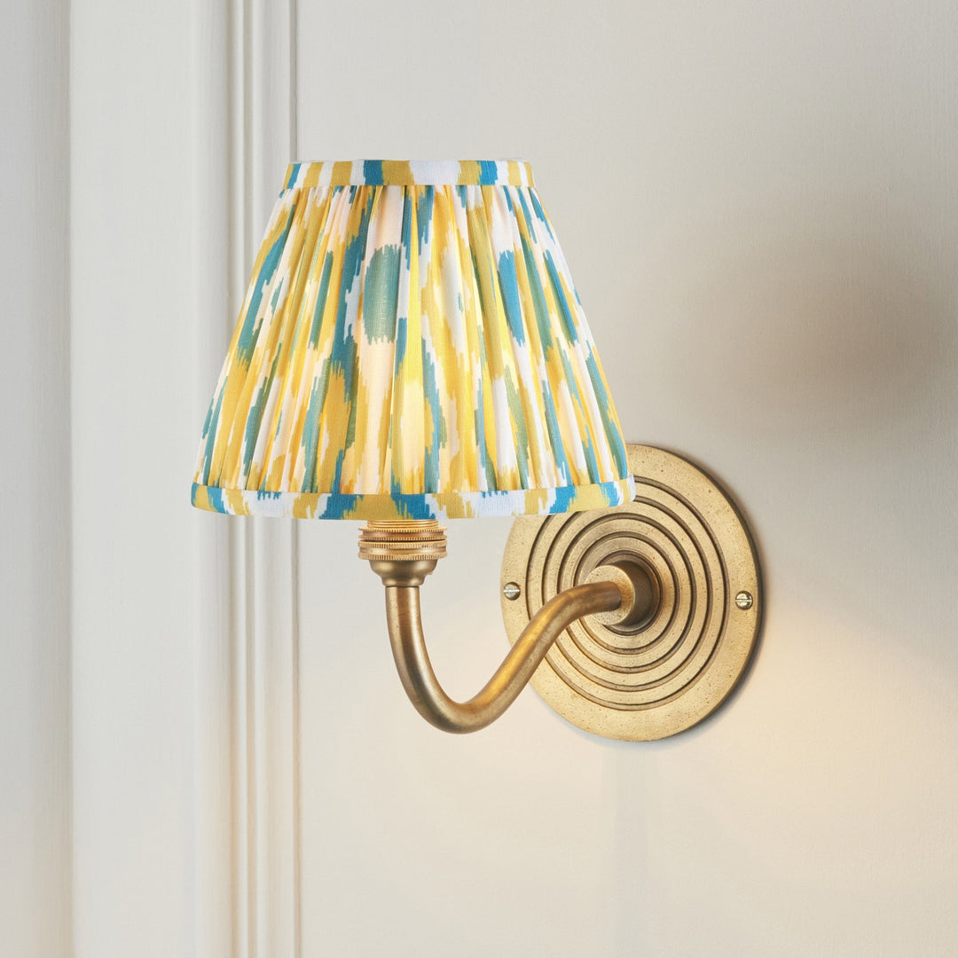 Endon 114099 Ripple Curve & Ikat 16cm Wall Light Antique Brass With Yellow & Jade Fabric
