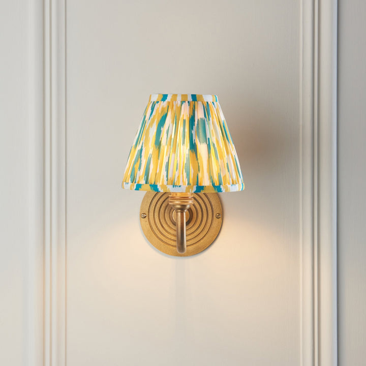 Endon 114099 Ripple Curve & Ikat 16cm Wall Light Antique Brass With Yellow & Jade Fabric