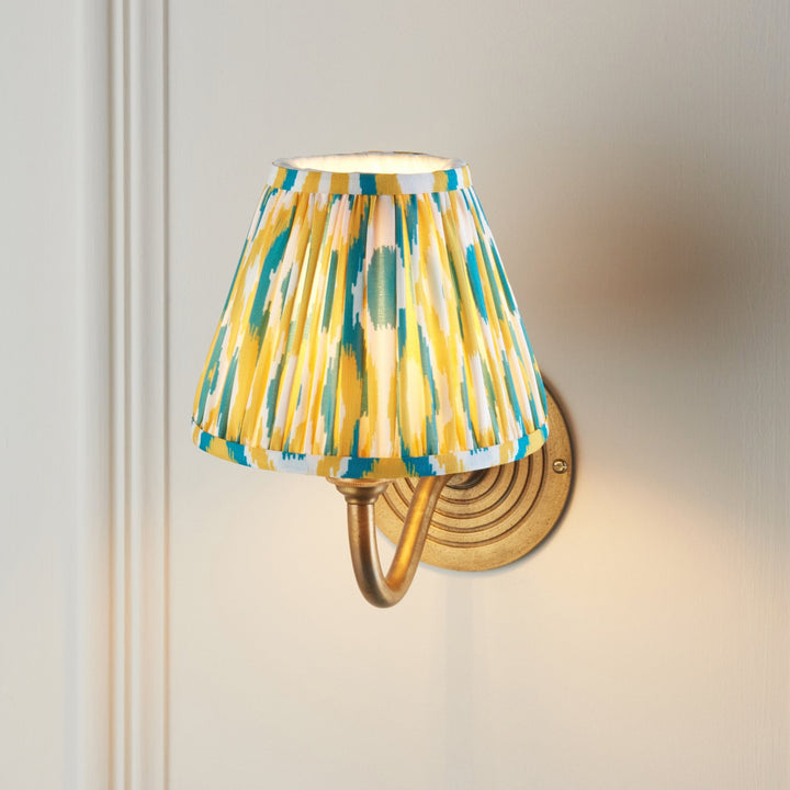 Endon 114099 Ripple Curve & Ikat 16cm Wall Light Antique Brass With Yellow & Jade Fabric