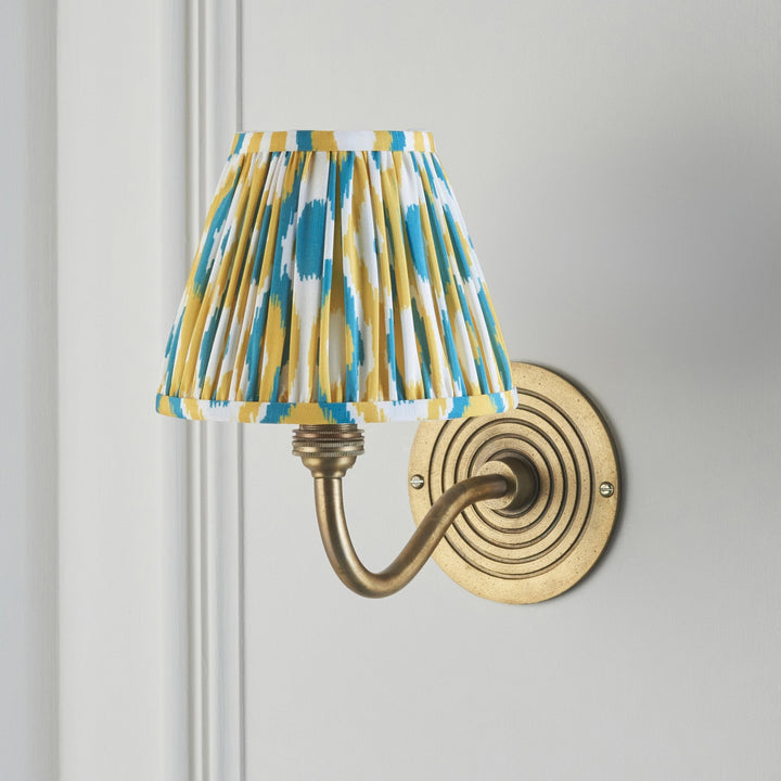 Endon 114099 Ripple Curve & Ikat 16cm Wall Light Antique Brass With Yellow & Jade Fabric