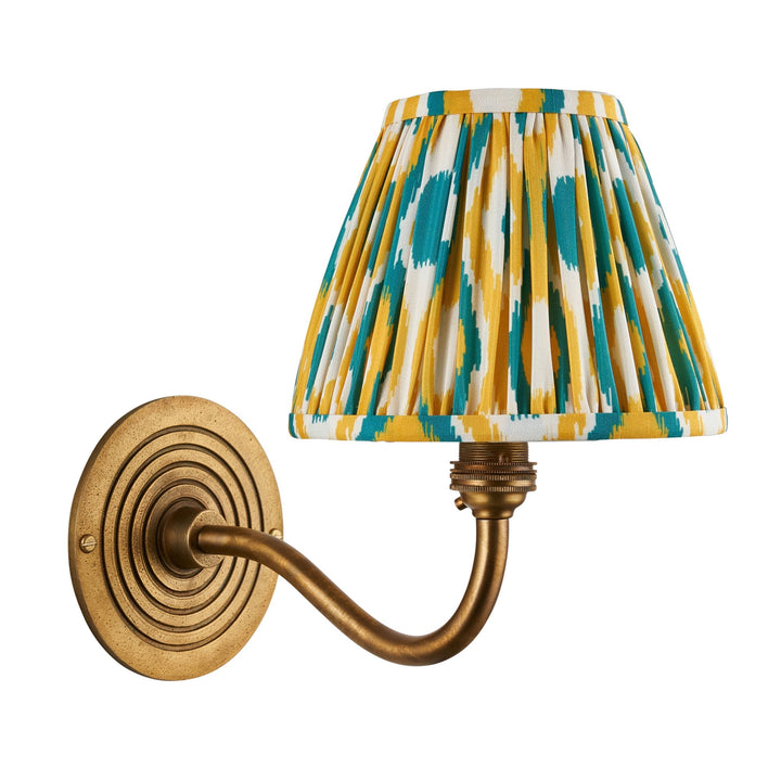 Endon 114099 Ripple Curve & Ikat 16cm Wall Light Antique Brass With Yellow & Jade Fabric