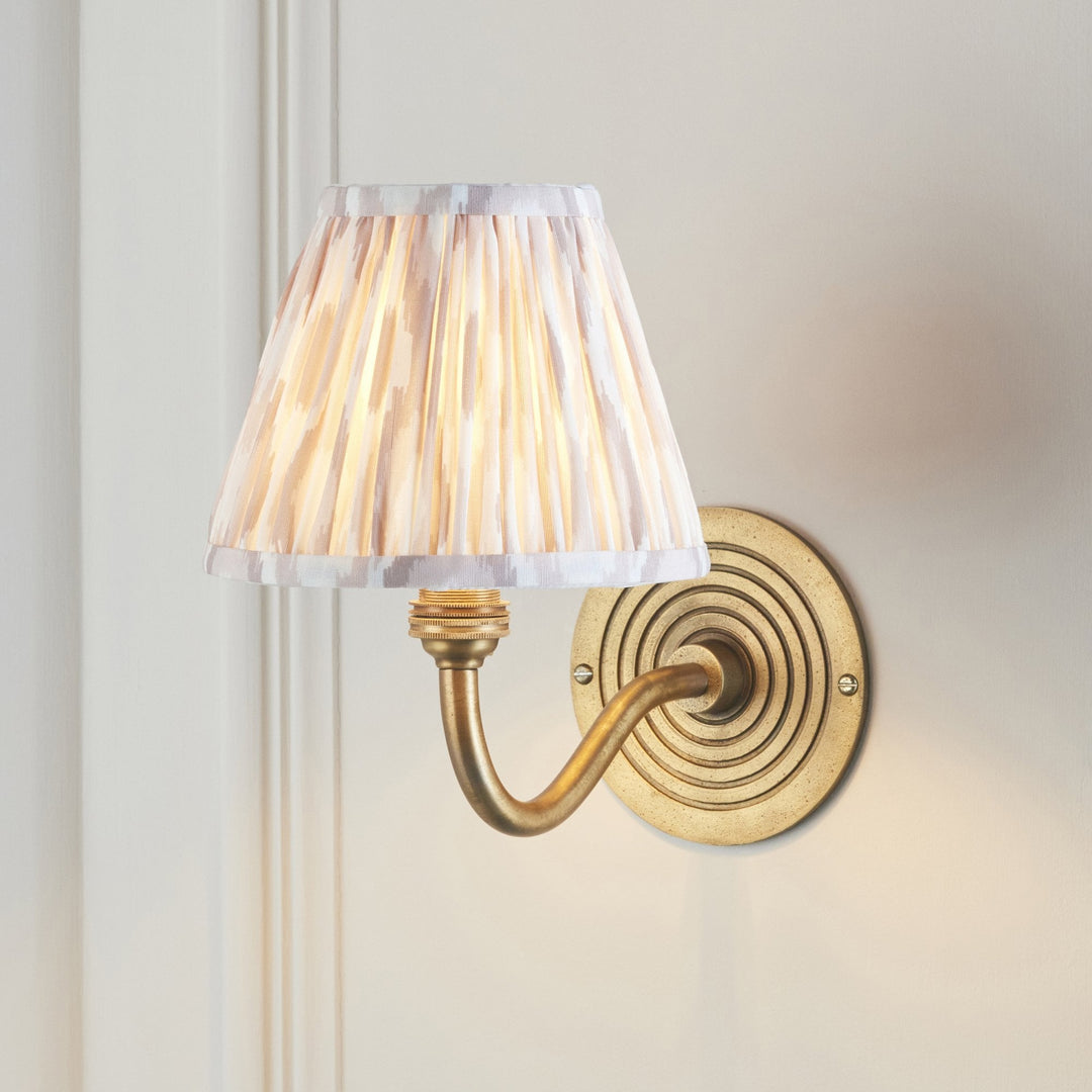 Endon 114102 Ripple Curve & Ikat 16cm Wall Light Antique Brass & Neutral Print Fabric