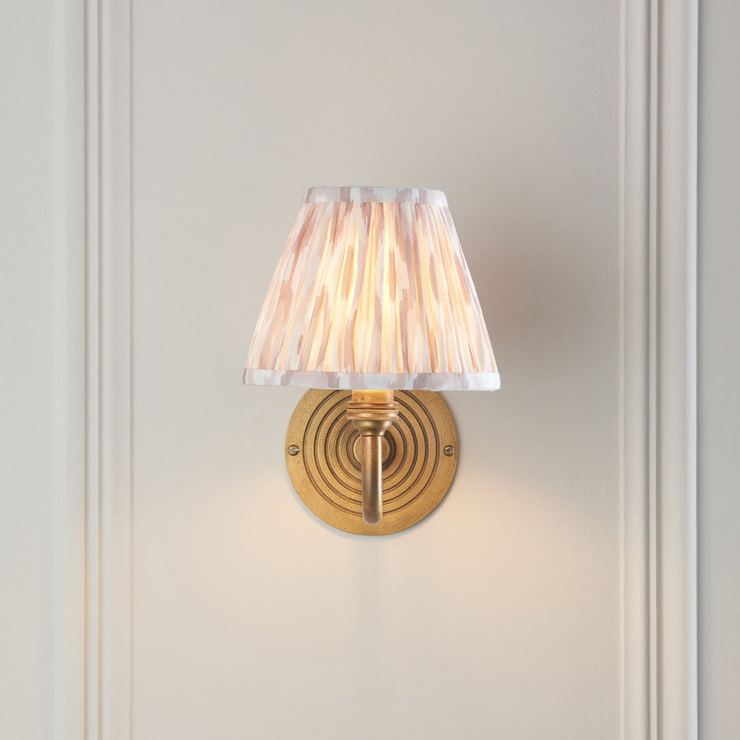 Endon 114102 Ripple Curve & Ikat 16cm Wall Light Antique Brass & Neutral Print Fabric