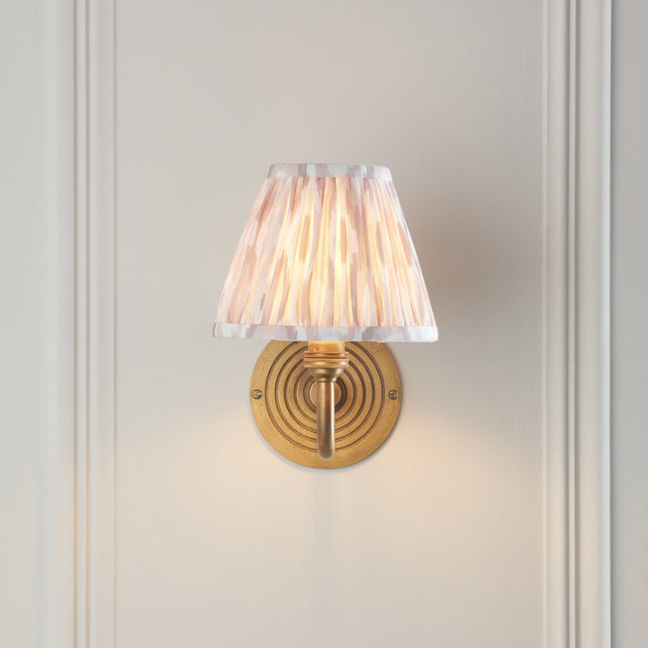 Endon 114102 Ripple Curve & Ikat 16cm Wall Light Antique Brass & Neutral Print Fabric