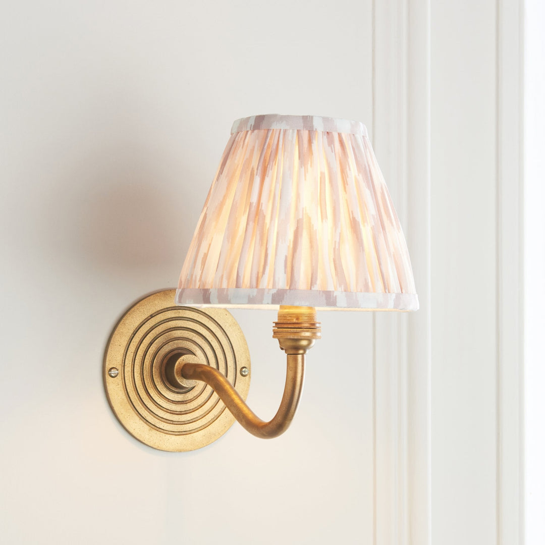 Endon 114102 Ripple Curve & Ikat 16cm Wall Light Antique Brass & Neutral Print Fabric