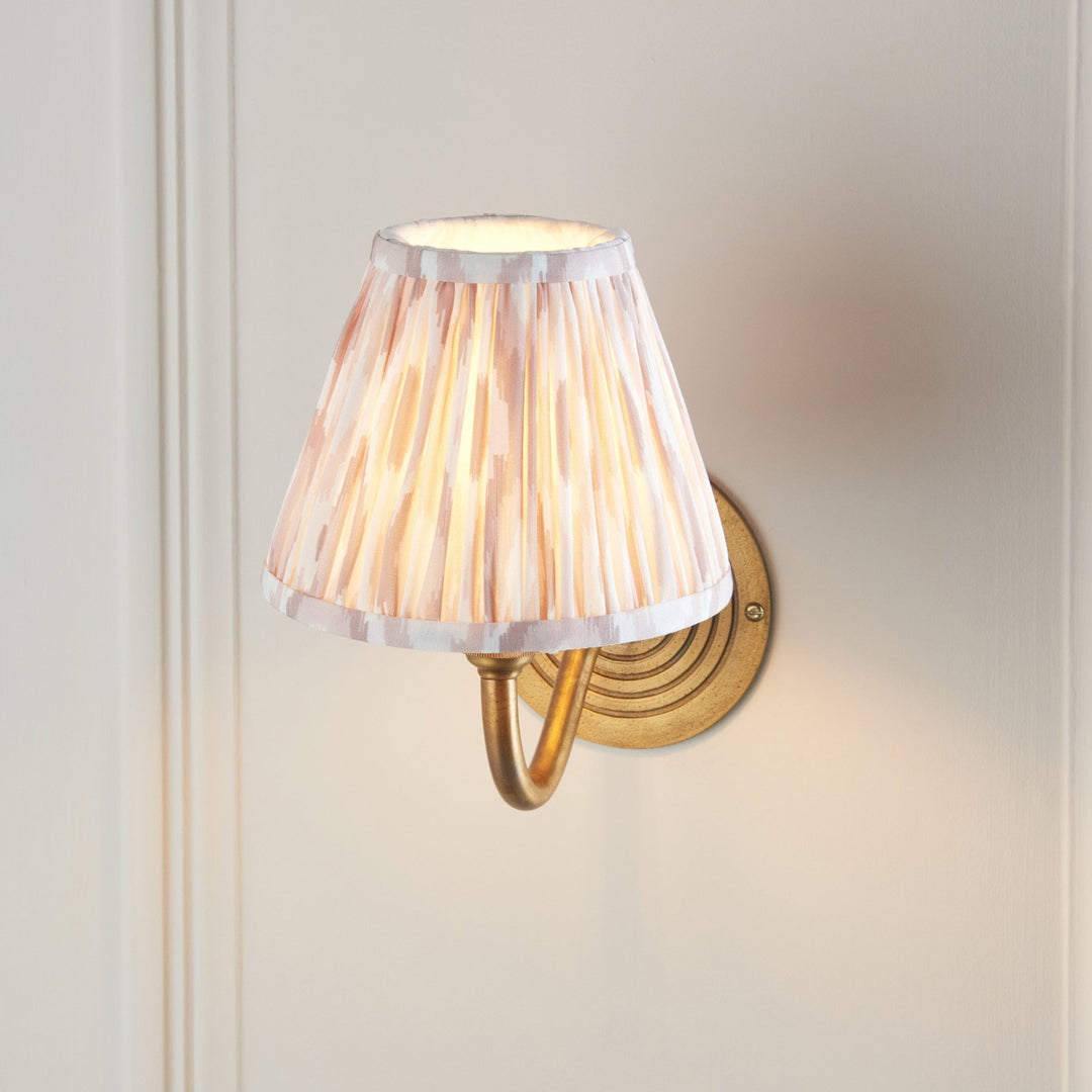 Endon 114102 Ripple Curve & Ikat 16cm Wall Light Antique Brass & Neutral Print Fabric