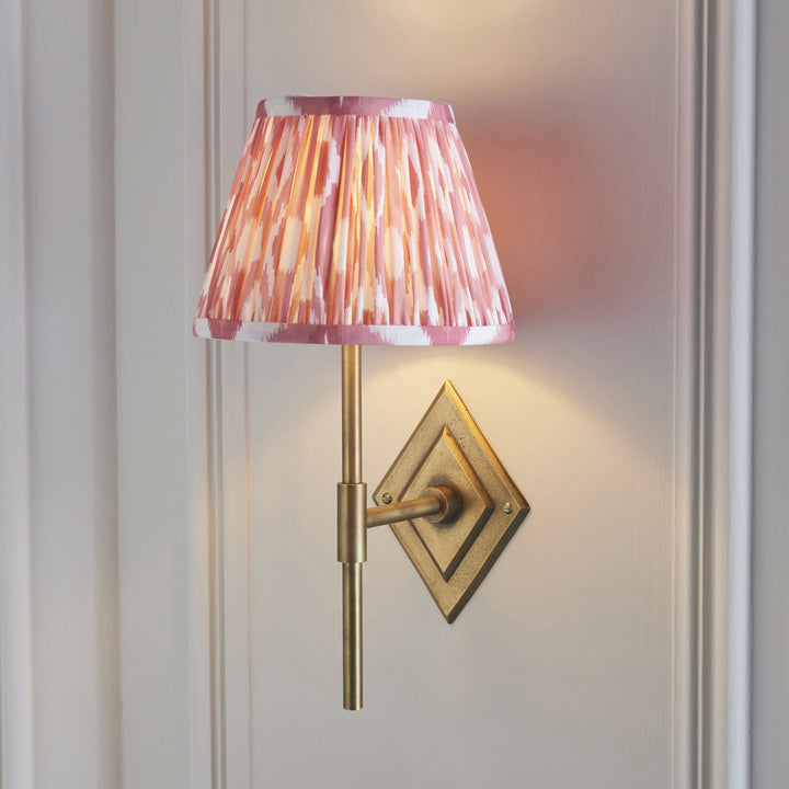 Endon 114153 Diamond Tall & Ikat 20cm Wall Light Antique Brass & Coral Pink Fabric