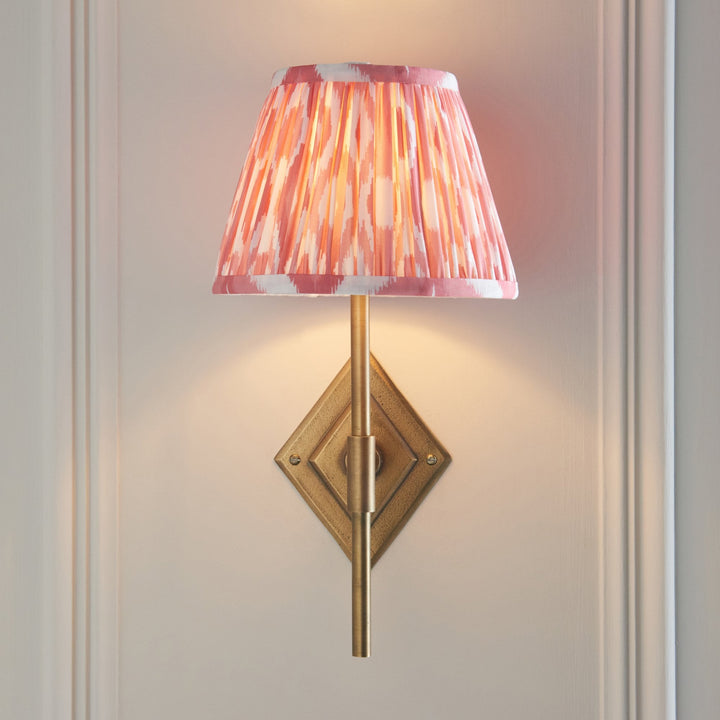 Endon 114153 Diamond Tall & Ikat 20cm Wall Light Antique Brass & Coral Pink Fabric
