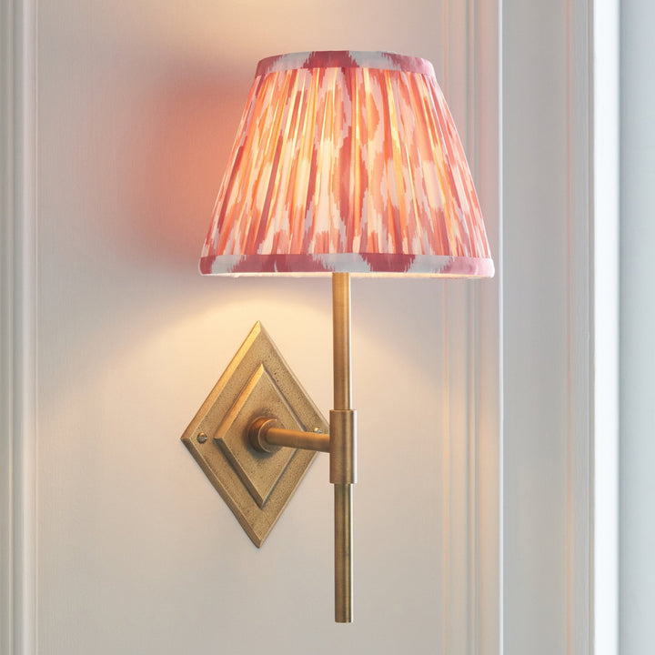 Endon 114153 Diamond Tall & Ikat 20cm Wall Light Antique Brass & Coral Pink Fabric