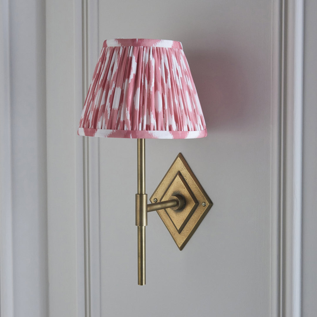 Endon 114153 Diamond Tall & Ikat 20cm Wall Light Antique Brass & Coral Pink Fabric