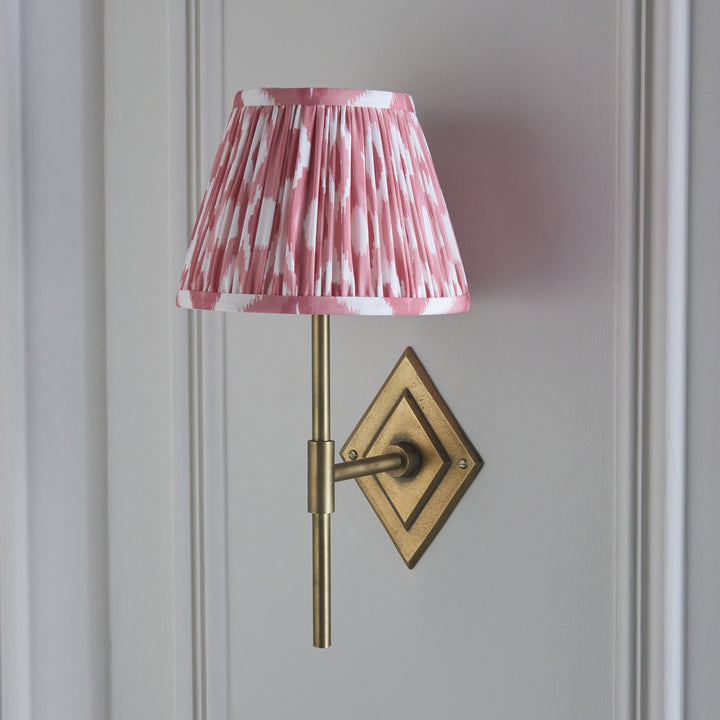 Endon 114153 Diamond Tall & Ikat 20cm Wall Light Antique Brass & Coral Pink Fabric