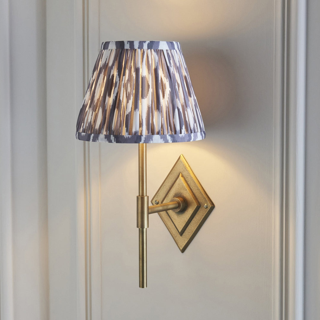 Endon 114161 Diamond Tall & Ikat 20cm Wall Light Antique Brass & Pearl Grey Fabric
