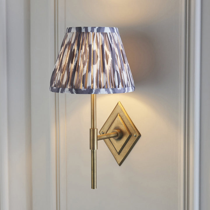 Endon 114161 Diamond Tall & Ikat 20cm Wall Light Antique Brass & Pearl Grey Fabric