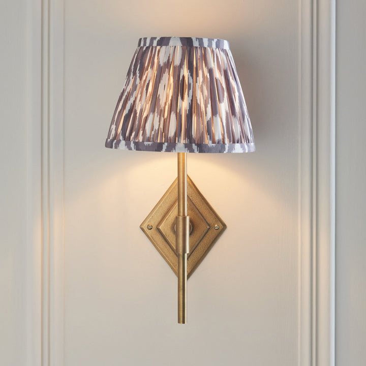 Endon 114161 Diamond Tall & Ikat 20cm Wall Light Antique Brass & Pearl Grey Fabric