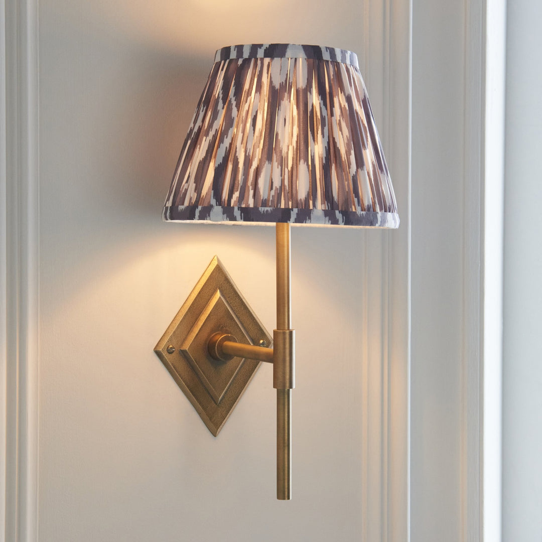 Endon 114161 Diamond Tall & Ikat 20cm Wall Light Antique Brass & Pearl Grey Fabric
