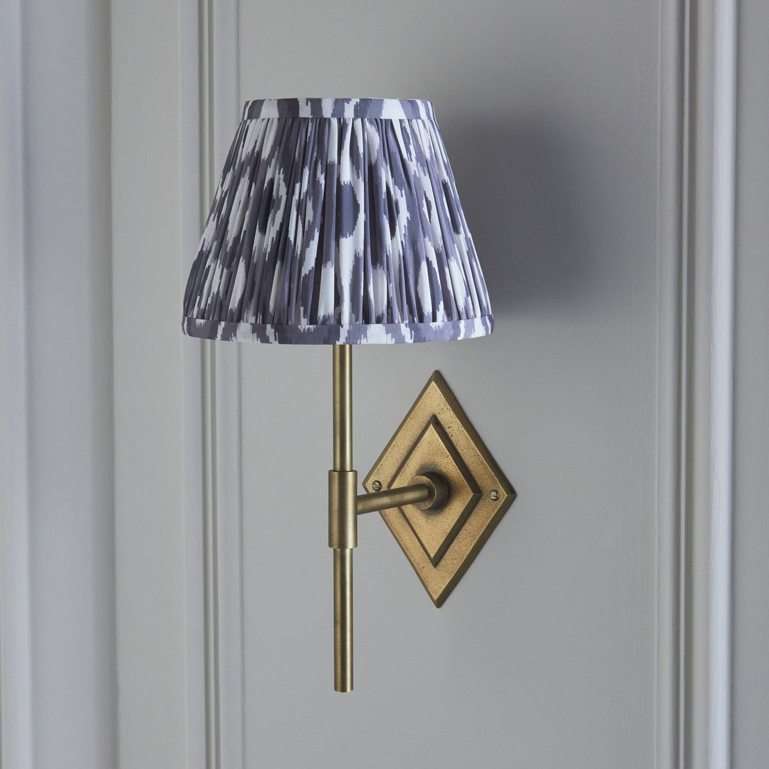 Endon 114161 Diamond Tall & Ikat 20cm Wall Light Antique Brass & Pearl Grey Fabric
