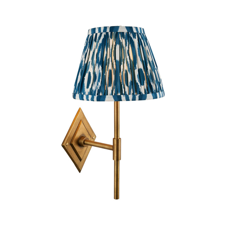 Endon 114162 Diamond Tall & Ikat 20cm Wall Light Antique Brass & Marlin Blue Fabric