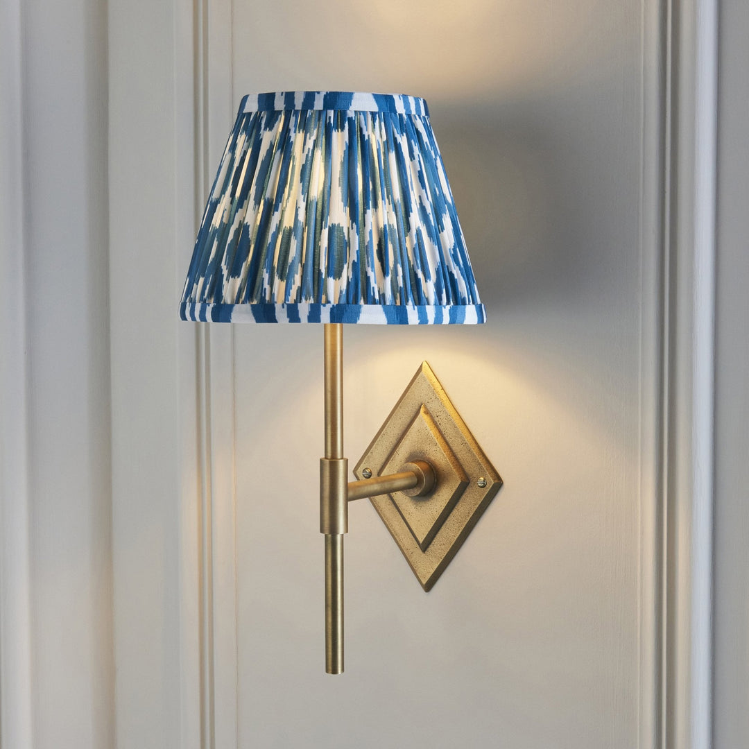 Endon 114162 Diamond Tall & Ikat 20cm Wall Light Antique Brass & Marlin Blue Fabric