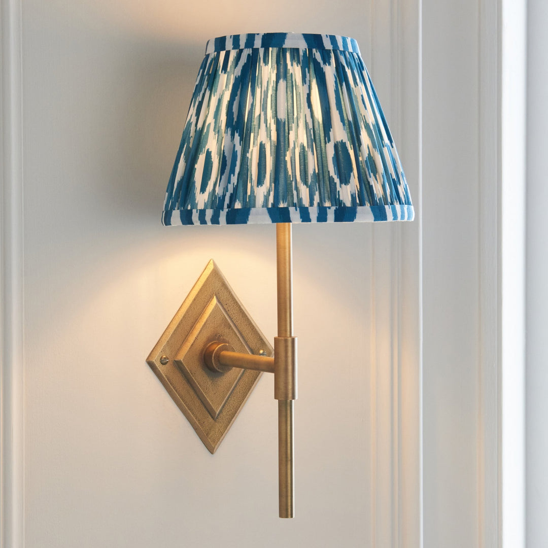Endon 114162 Diamond Tall & Ikat 20cm Wall Light Antique Brass & Marlin Blue Fabric