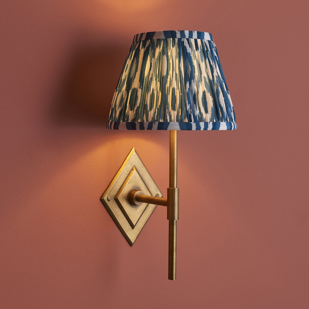 Endon 114162 Diamond Tall & Ikat 20cm Wall Light Antique Brass & Marlin Blue Fabric
