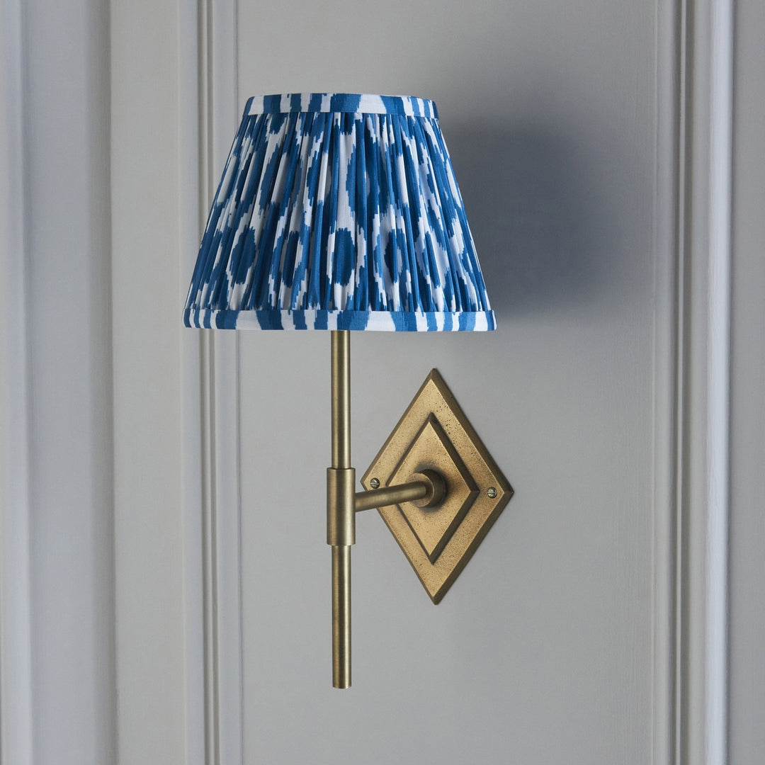 Endon 114162 Diamond Tall & Ikat 20cm Wall Light Antique Brass & Marlin Blue Fabric
