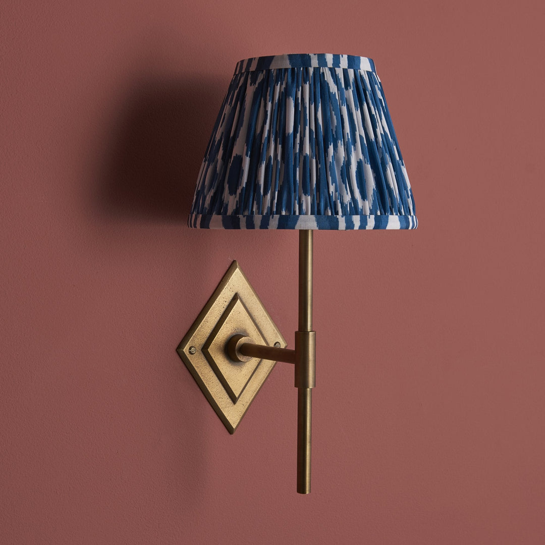 Endon 114162 Diamond Tall & Ikat 20cm Wall Light Antique Brass & Marlin Blue Fabric
