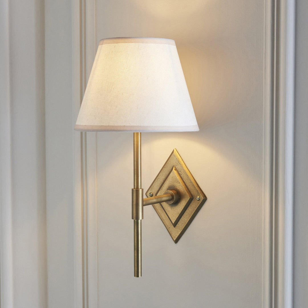 Endon 114165 Diamond Tall & Ivy 20cm Wall Light Antique Brass & Vintage White Fabric