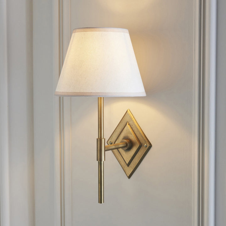 Endon 114165 Diamond Tall & Ivy 20cm Wall Light Antique Brass & Vintage White Fabric