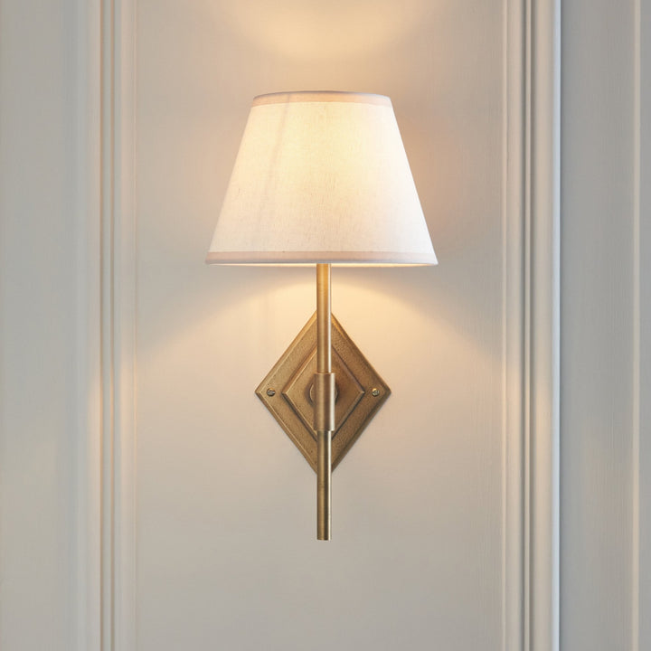 Endon 114165 Diamond Tall & Ivy 20cm Wall Light Antique Brass & Vintage White Fabric