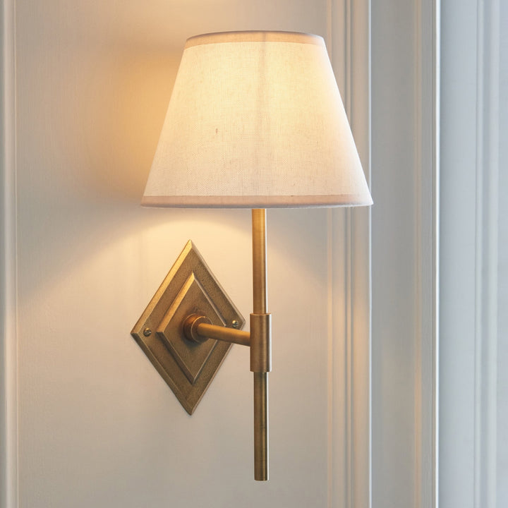 Endon 114165 Diamond Tall & Ivy 20cm Wall Light Antique Brass & Vintage White Fabric