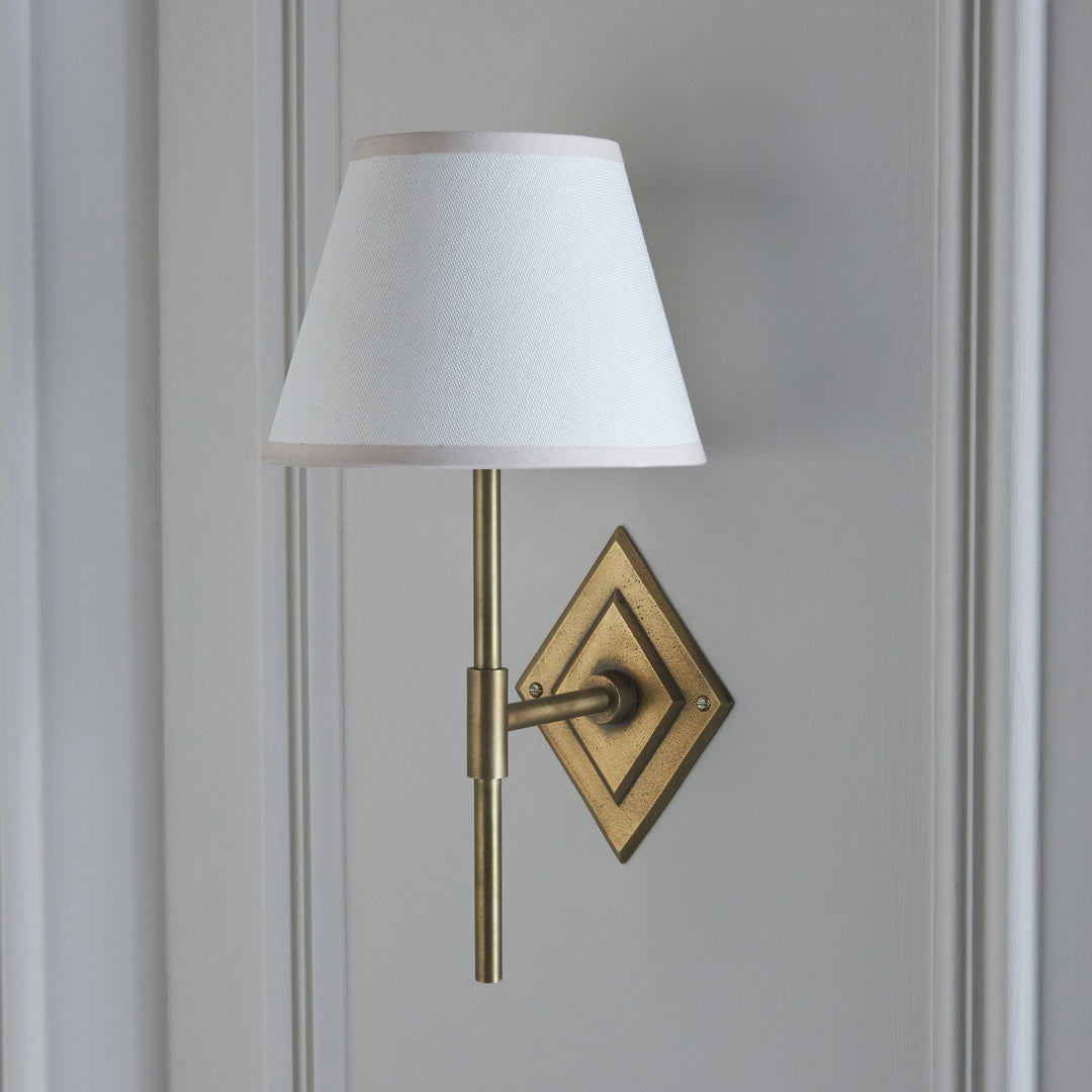 Endon 114165 Diamond Tall & Ivy 20cm Wall Light Antique Brass & Vintage White Fabric