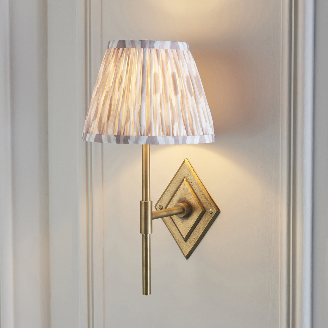 Endon 114166 Diamond Tall & Ikat 20cm Wall Light Antique Brass & Neutral Print Fabric